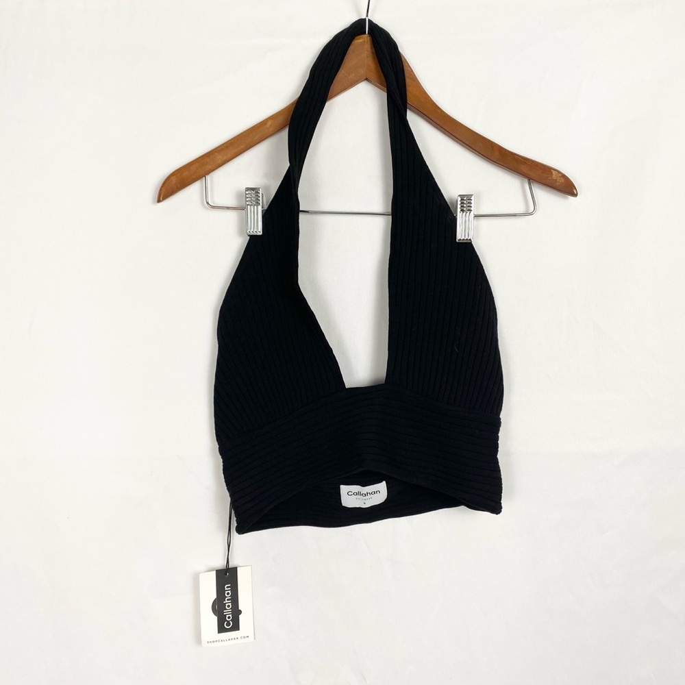 NEW Callahan Mimi Tank Criss Cross Halter‎ Top Backless Size Small Black